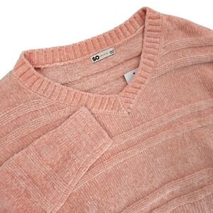 SO NEW LARGE Chenille V-Neck Women Strawberry Cake Pink Oversized Crop Sweater